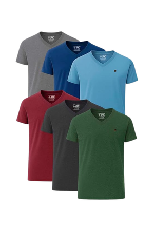 Men's Pack of 6 V-Neck T-Shirts | Short Sleeve | JRC UK