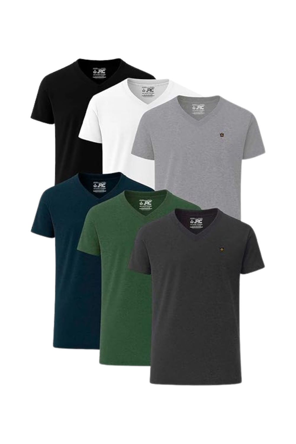 Men's Pack of 6 V-Neck T-Shirts | Short Sleeve | JRC UK
