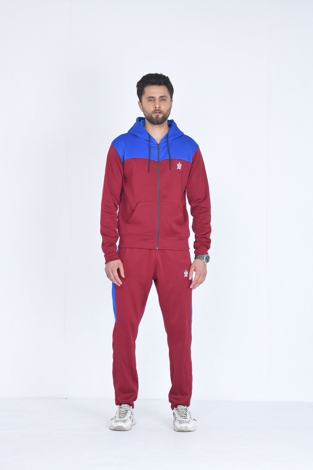 Mens Full Zip Two Tone Contrast hoodie Tracksuit