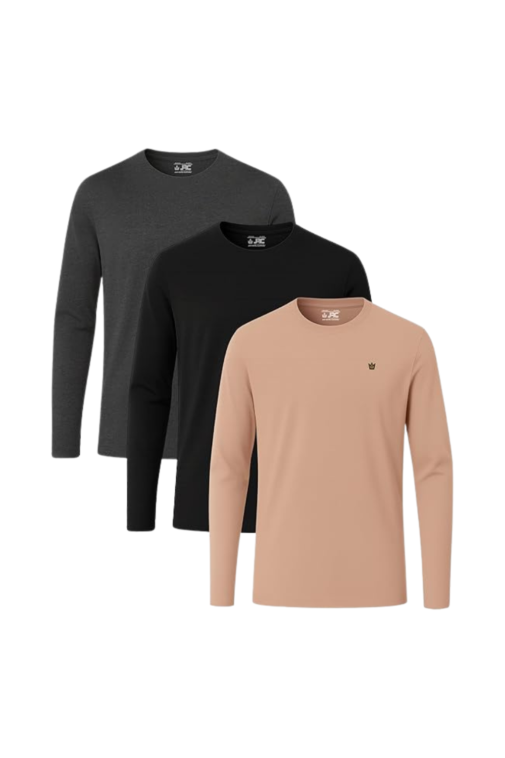 JRC Pack of 3 Mens Long Sleeve Crewneck T-Shirts