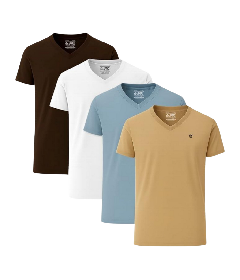 JRC Pack of 4 Mens Short Sleeve V-Neck T-Shirts
