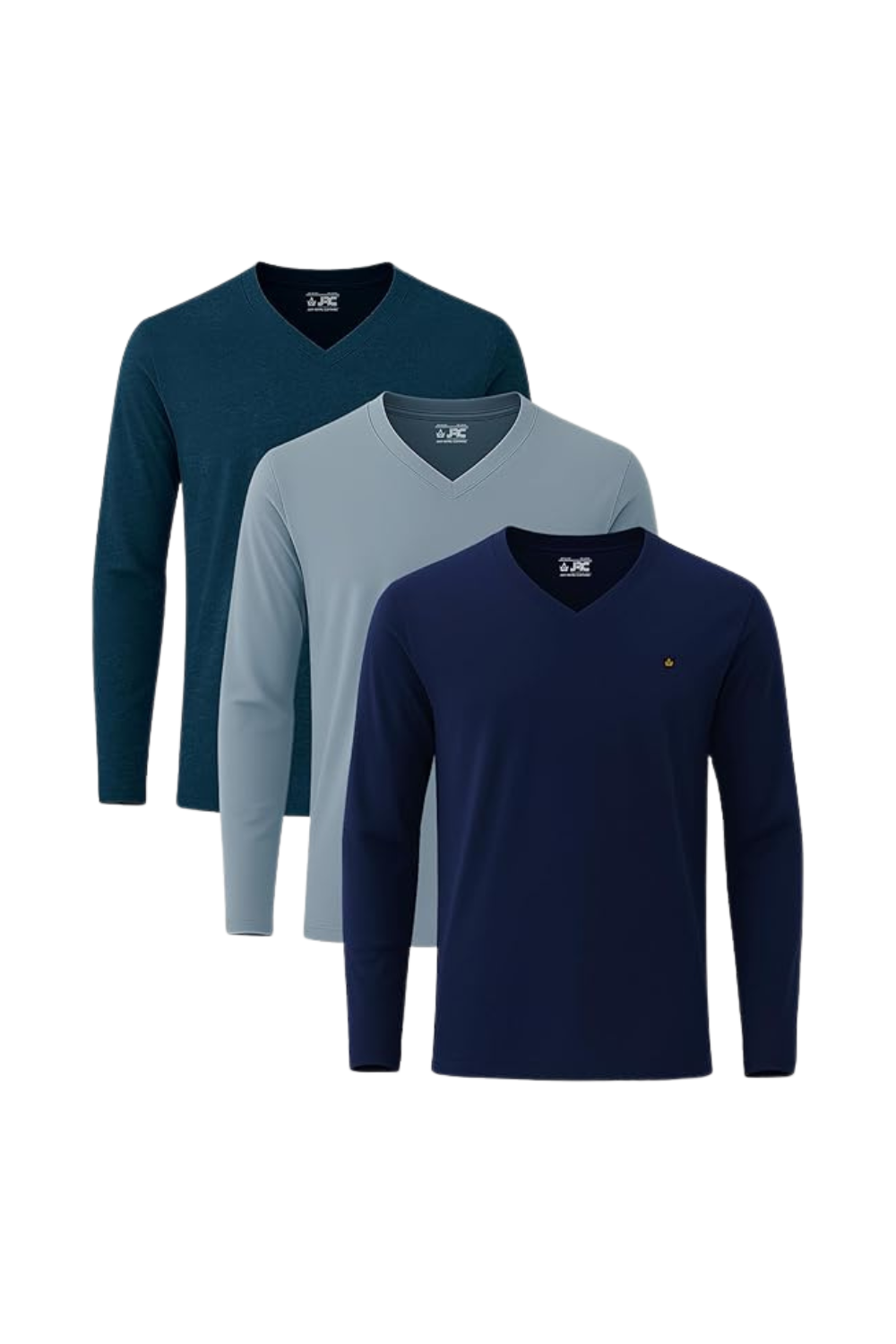Men's Pack of 3 Long Sleeve V-Neck T-Shirts | JRC UK