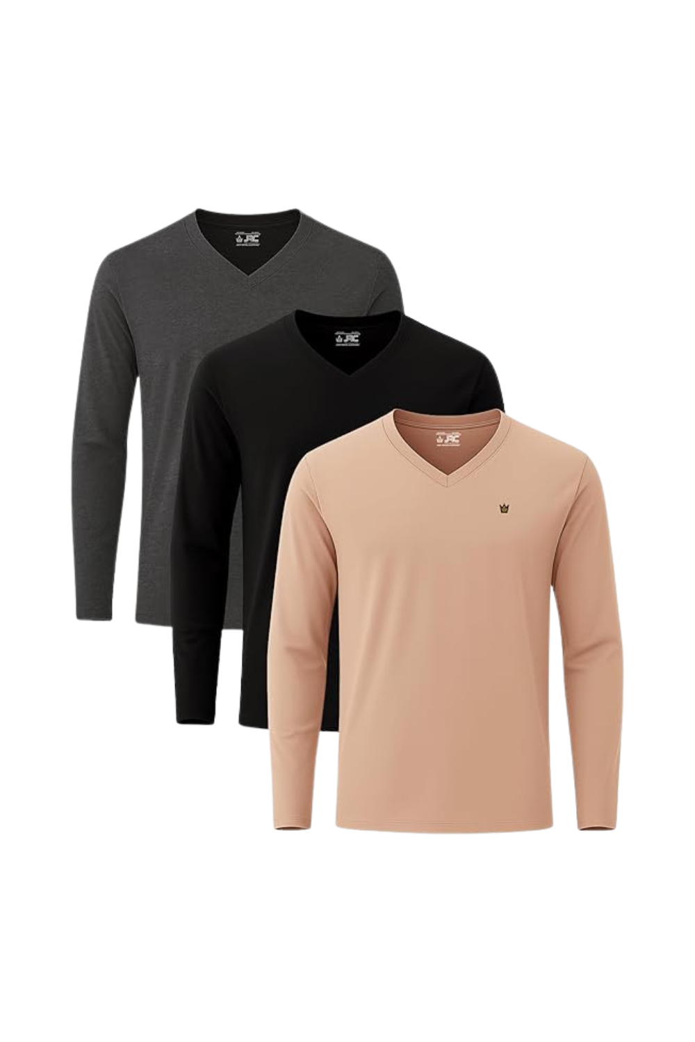 JRC Pack of 3 Mens Long Sleeve V-Neck T-Shirts