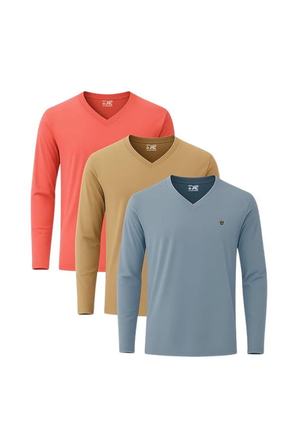 JRC Pack of 3 Mens Long Sleeve V-Neck T-Shirts
