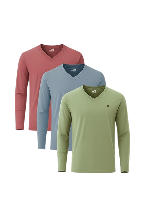 JRC Pack of 3 Mens Long Sleeve V-Neck T-Shirts