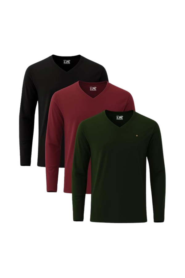 JRC Pack of 3 Mens Long Sleeve V-Neck T-Shirts