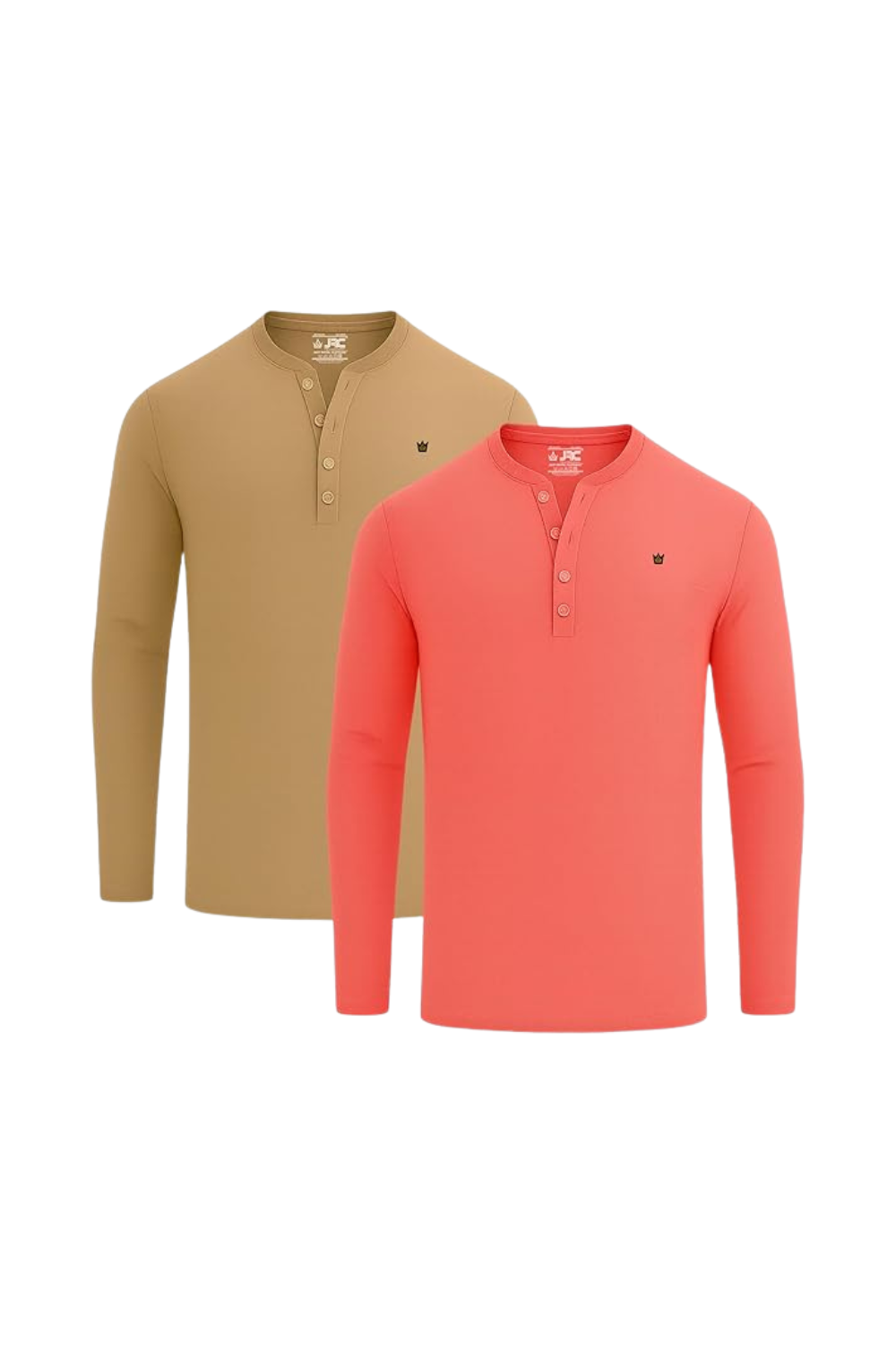 Men's Pack of 2 Long Sleeve Henley Shirts | Button Neck | JRC UK