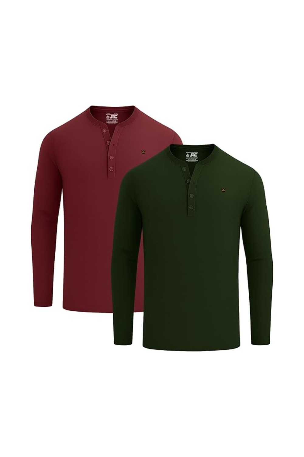 Men's Pack of 2 Long Sleeve Henley Shirts | Button Neck | JRC UK