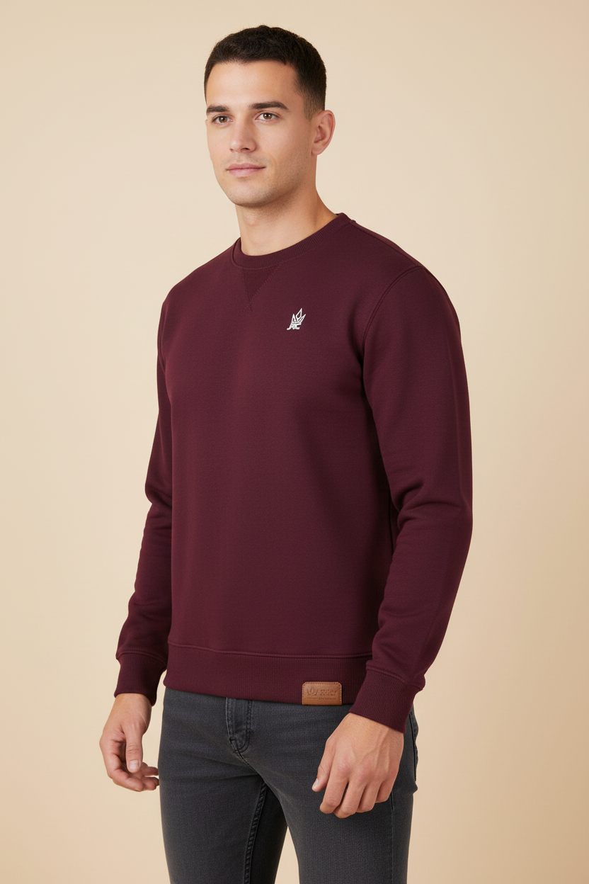 Men's Maroon Fleece Crewneck Sweatshirt | Pullover Jumper | JRC UK