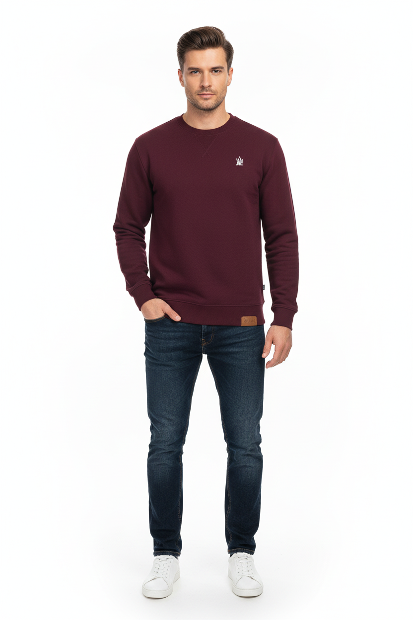 Men's Maroon Fleece Crewneck Sweatshirt | Pullover Jumper | JRC UK