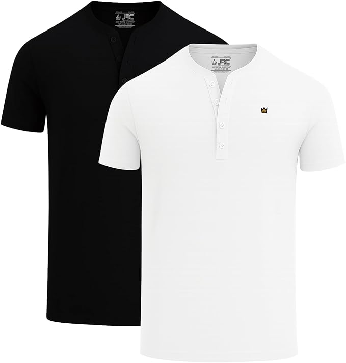 JRC 2 Pack Mens Short Sleeve Henley T-Shirts