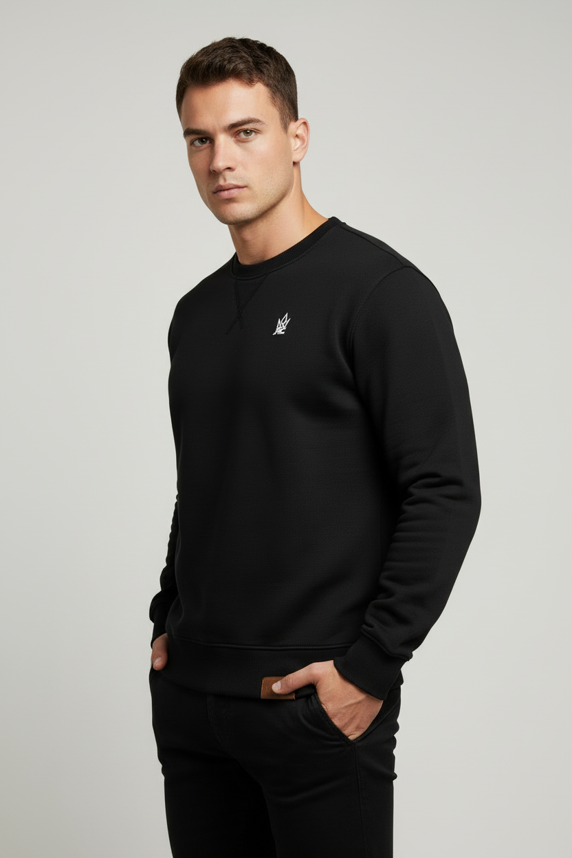 Men's Black Fleece Crewneck Sweatshirt | Pullover Jumper | JRC UK