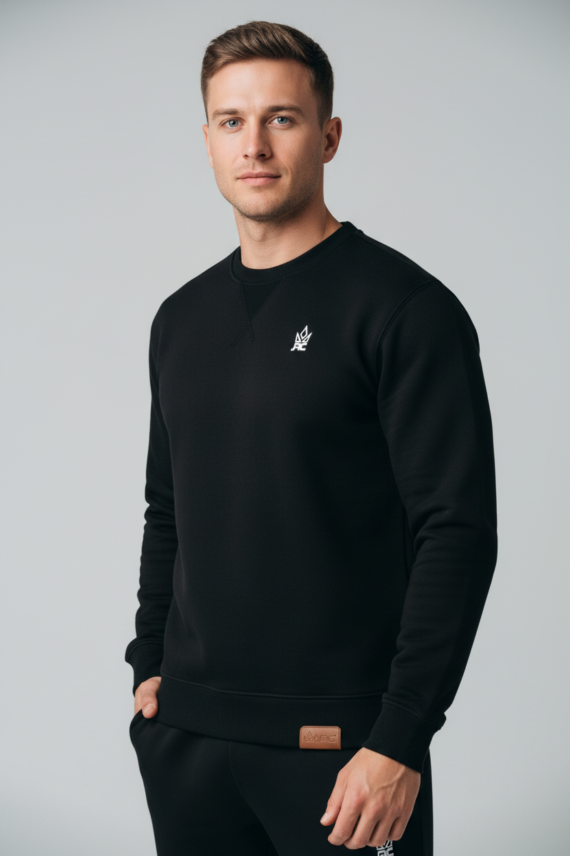 Men's Black Fleece Crewneck Sweatshirt | Pullover Jumper | JRC UK