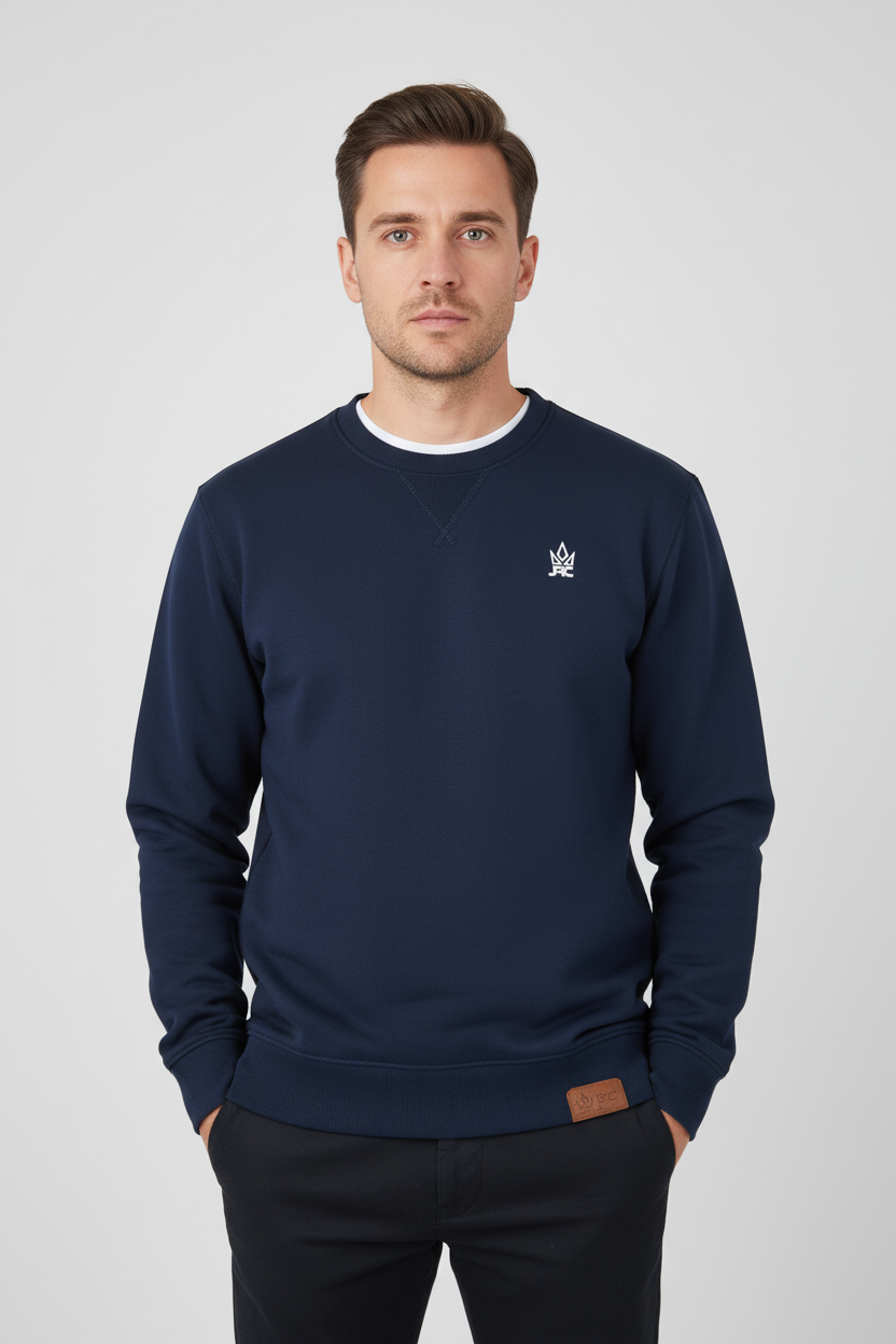 Men's Navy Fleece Crewneck Sweatshirt | Pullover Jumper | JRC UK
