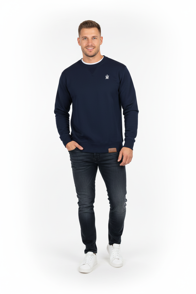 Men's Navy Fleece Crewneck Sweatshirt | Pullover Jumper | JRC UK