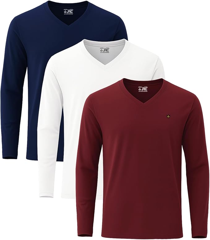 JRC Pack of 3 Mens Long Sleeve V-Neck T-Shirts