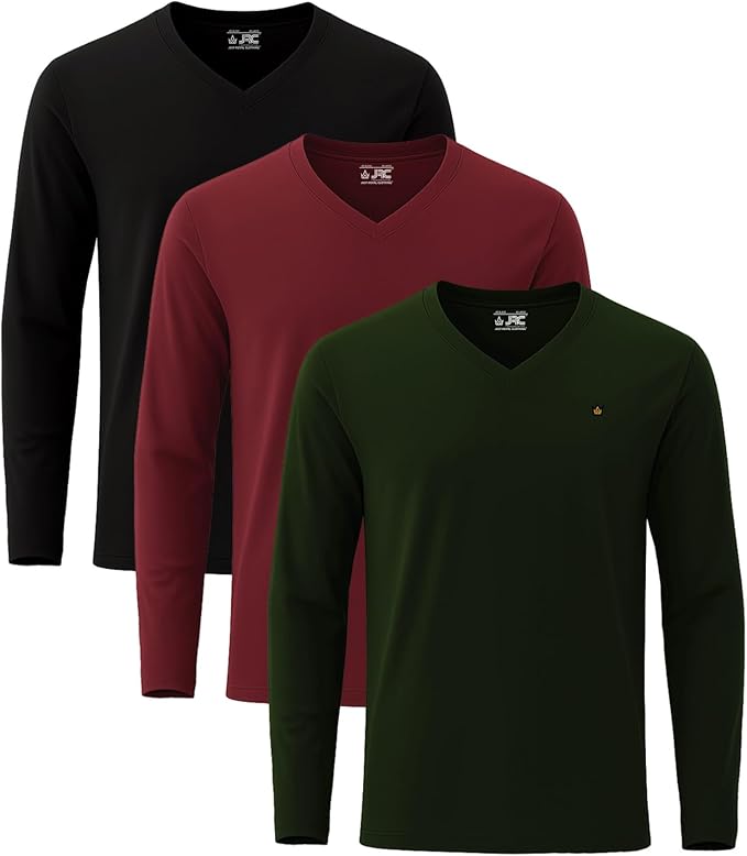 JRC Pack of 3 Mens Long Sleeve V-Neck T-Shirts