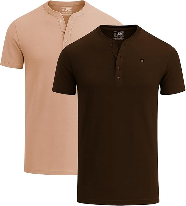 JRC 2 Pack Mens Short Sleeve Henley T-Shirts