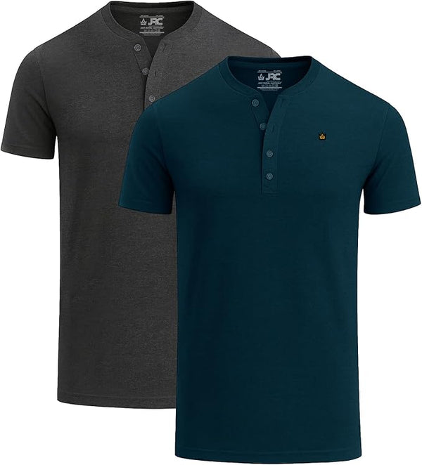 JRC 2 Pack Mens Short Sleeve Henley T-Shirts