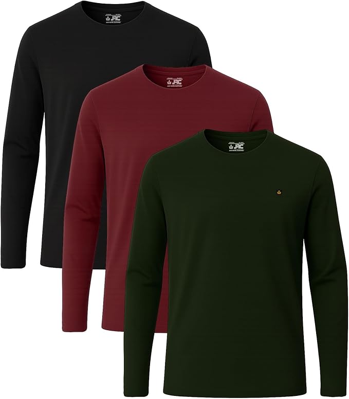 JRC Pack of 3 Mens Long Sleeve Crewneck T-Shirts