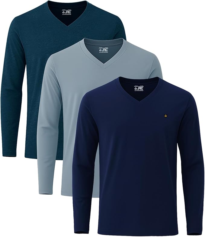 JRC Pack of 3 Mens Long Sleeve V-Neck T-Shirts