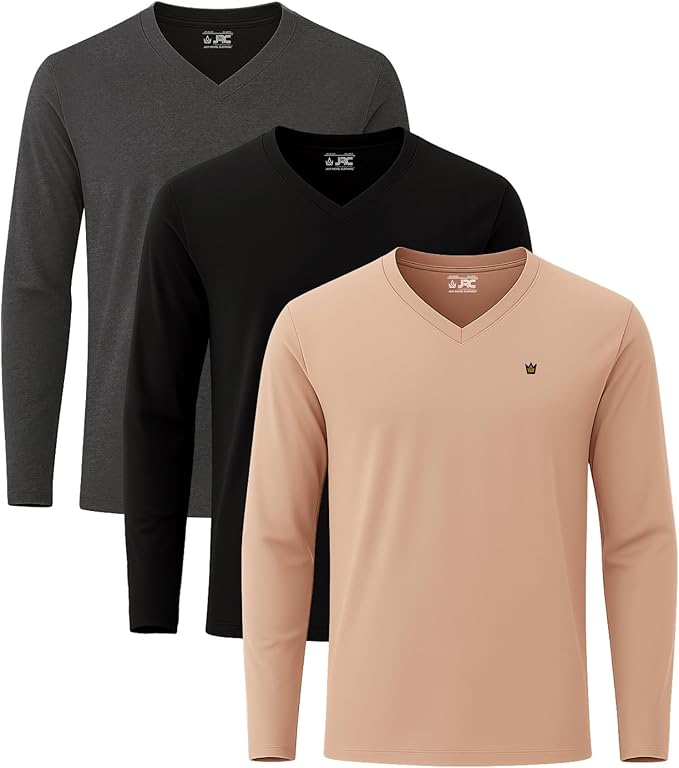 JRC Pack of 3 Mens Long Sleeve V-Neck T-Shirts