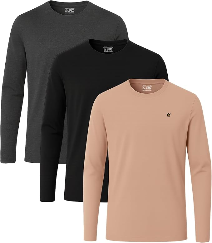 JRC Pack of 3 Mens Long Sleeve Crewneck T-Shirts