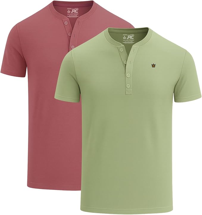 JRC 2 Pack Mens Short Sleeve Henley T-Shirts