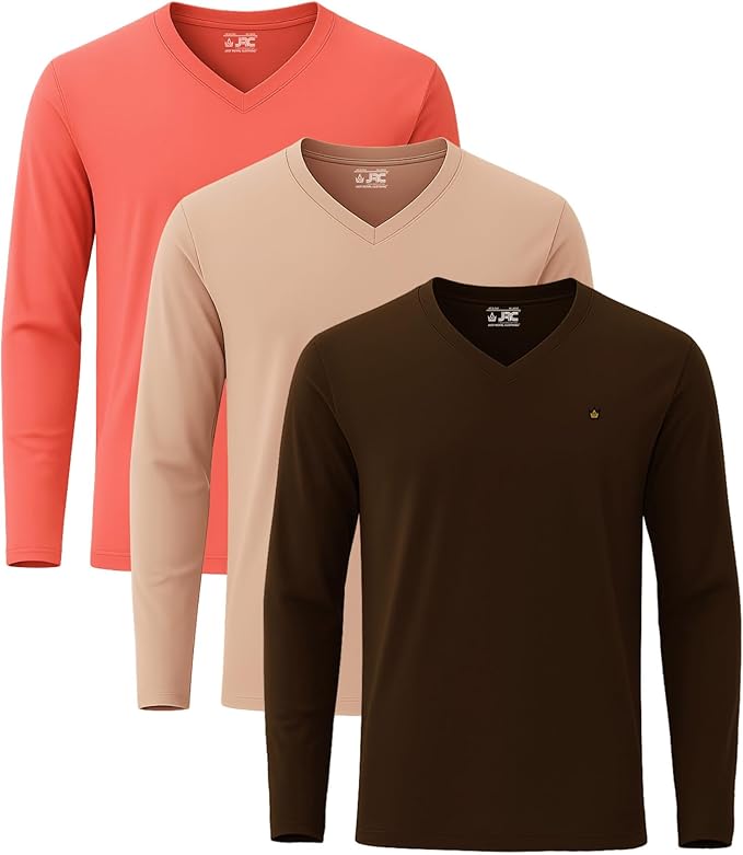 JRC Pack of 3 Mens Long Sleeve V-Neck T-Shirts