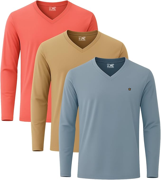 JRC Pack of 3 Mens Long Sleeve V-Neck T-Shirts