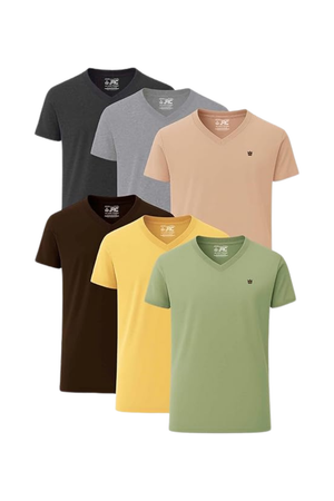 Men's Pack of 6 V-Neck T-Shirts | Short Sleeve | JRC UK