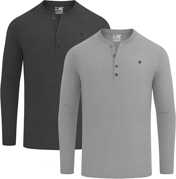 JRC 2 Pack Mens Long Sleeve Henley Shirts