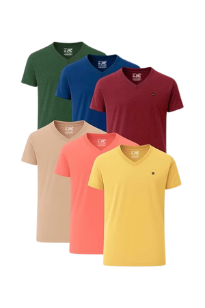 Men's Pack of 6 V-Neck T-Shirts | Short Sleeve | JRC UK