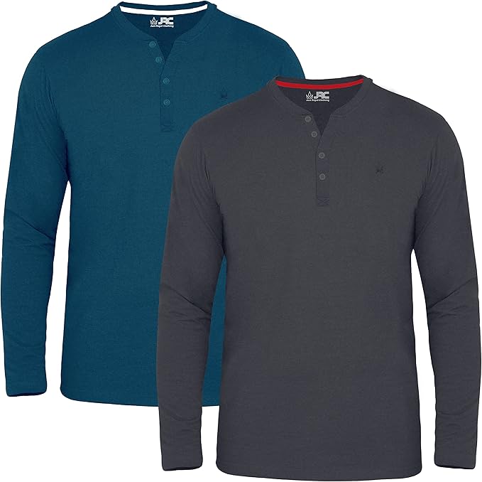 JRC 2 Pack Mens Long Sleeve Henley Shirts