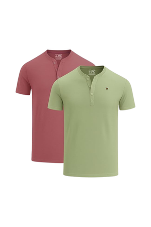 JRC 2 Pack Mens Short Sleeve Henley T-Shirts