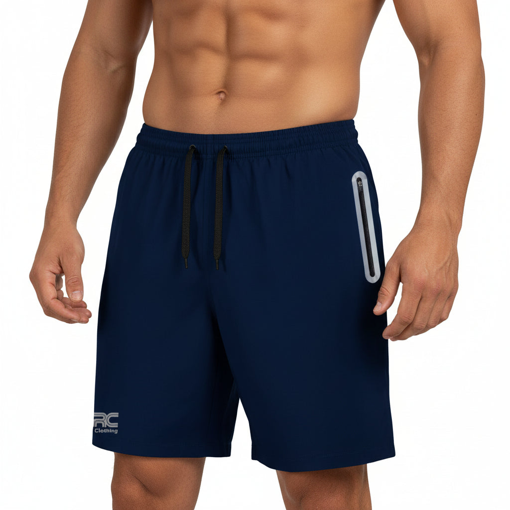 Men's Navy Running Shorts with 2 Zip Pockets | JRC UK