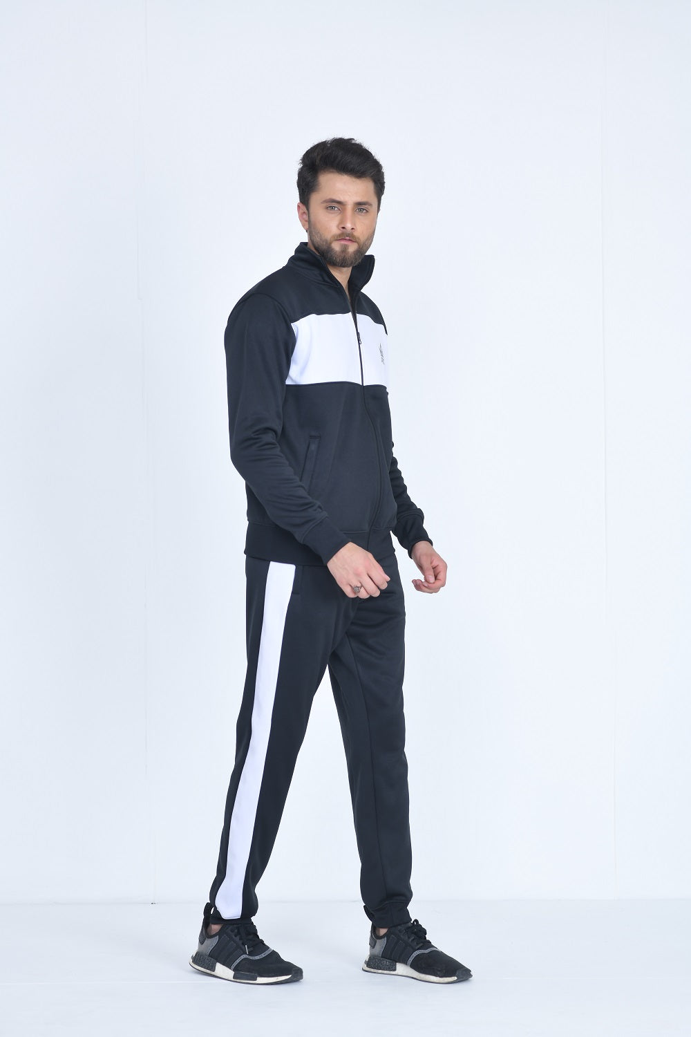 Mens Full Zip Two Tone Contrast Black Tracksuit
