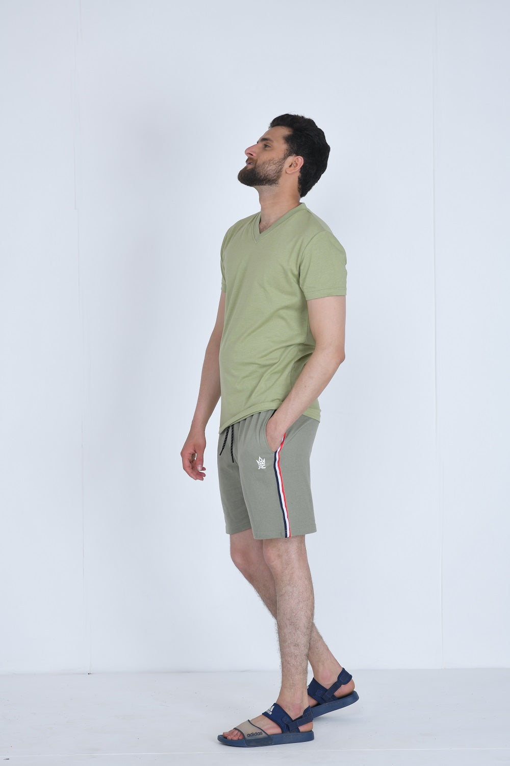 Men's Olive Gym Shorts with Strap Detail | JRC UK